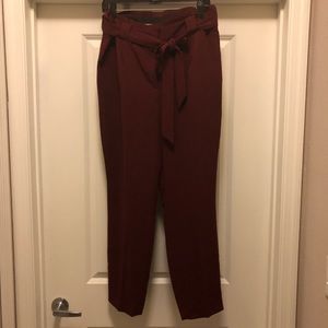 Burgundy Paper Bag Waist Pants